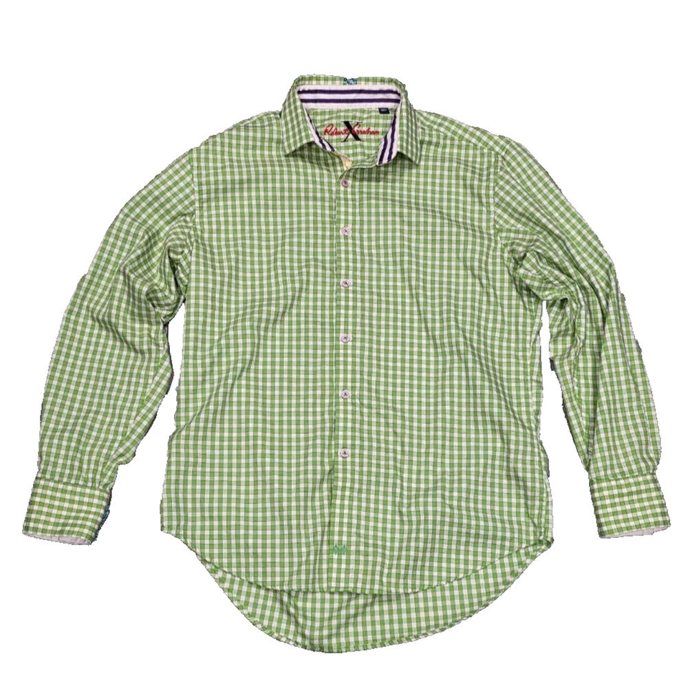 Robert Graham Check Button Long Sleeve Contrast Flip Cuff Shirt sz L A004267